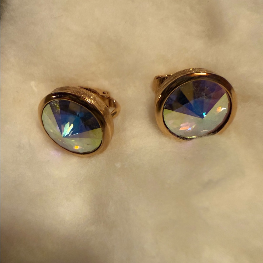 Avon Vintage Gold Aurora Borealis Clip Earrings